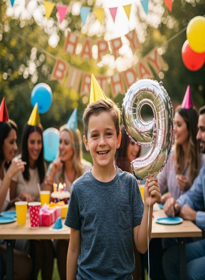 Propsicle 16 inch Birthday Foil 9 Number Helium Balloon Party Decoration Silver Pack of 1 | 9 Year No. Balloons Birthday/Anniversary | Nine Number - Image 3
